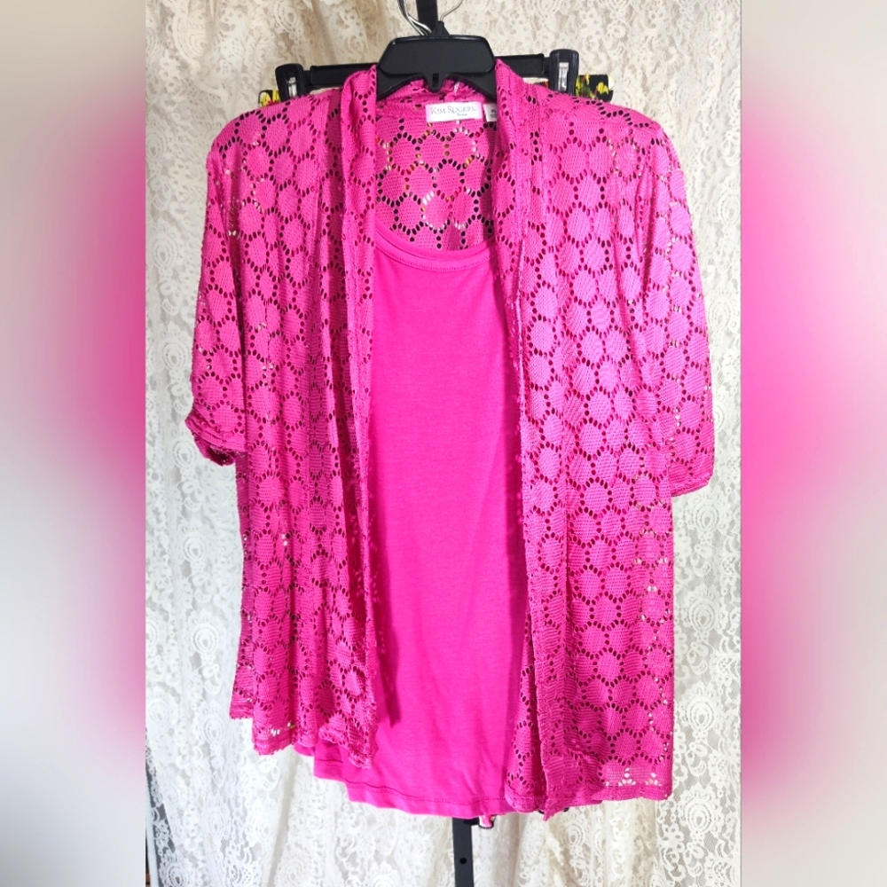 Pink Lace Open Cardigan and Tank Set. NWOT